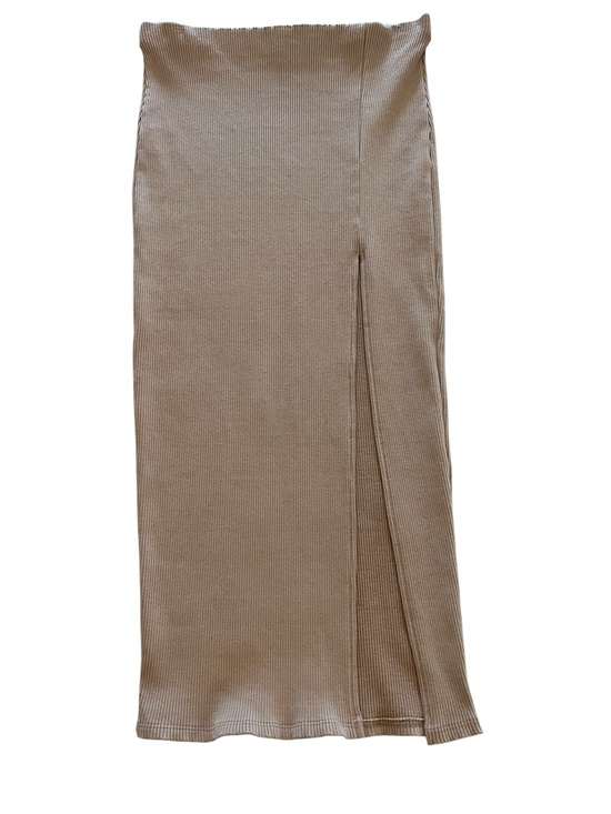 Lulus Dresses & Skirts - Lulus Tan Ribbed Midi Skirt High Waist Side Slit Casual Boho Feminine-M